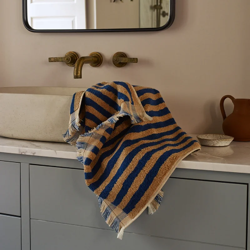 Blue & Porcini Pembroke Stripe Cotton Towels