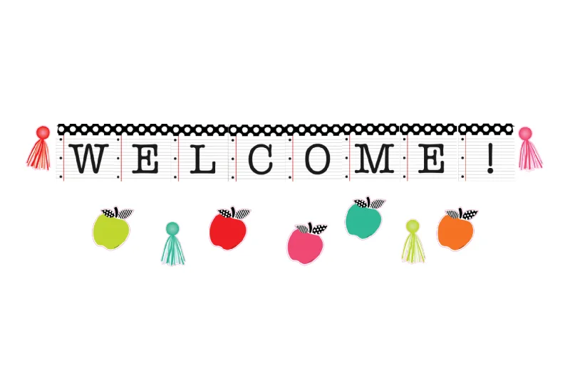 Welcome | Classroom Bulletin Board Set | Black, White & Stylish Brights | Schoolgirl Style