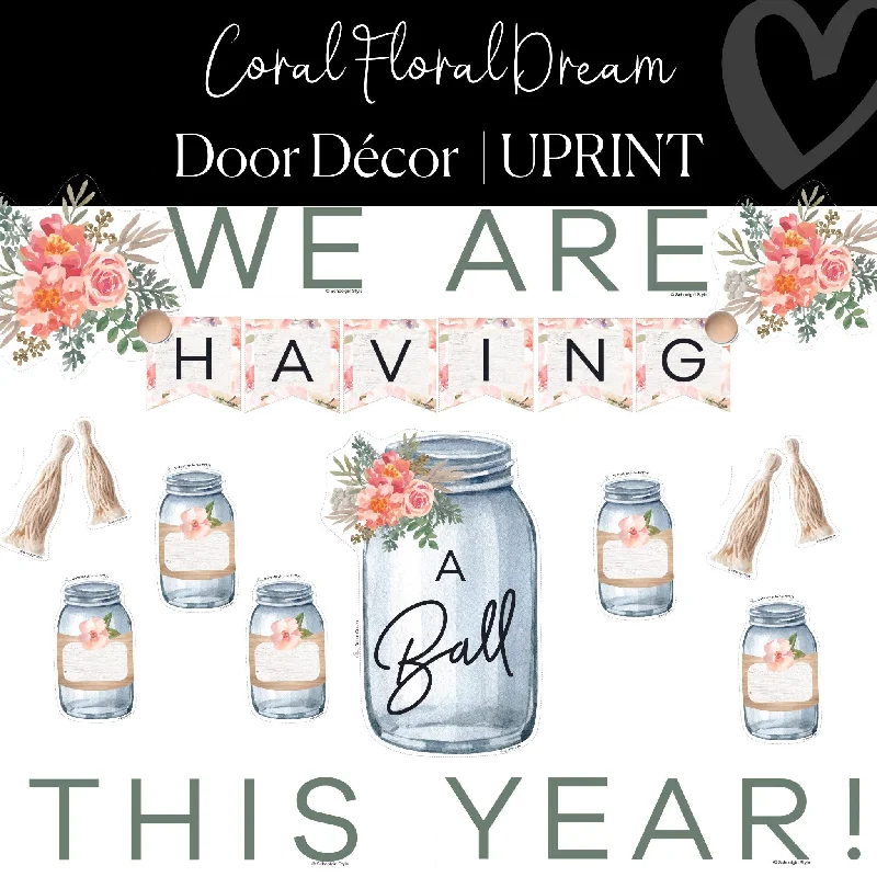 Classroom Door Decor | Coral Classroom Decor | Mason Jar Door Decor | UPRINT | Schoolgirl Style