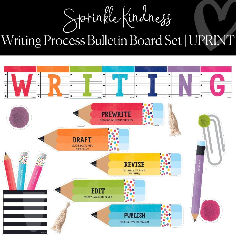 Writing Process Bulletin Board Set | Rainbow Classroom  | Sprinkle Kindness  | UPRINT | Schoolgirl Style