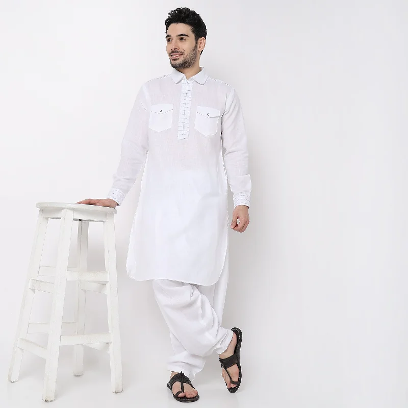 Regular Fit Solid Pathani Set