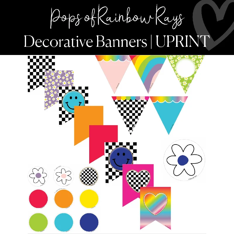 Decorative Classroom Banners | Rainbow and Retro Classroom Decor  | Pops of Rainbow Rays| UPRINT | Schoolgirl Style