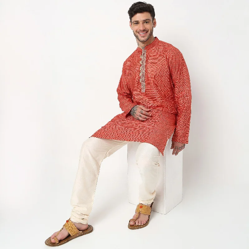 Slim Fit Checkered Kurta with Chudidar Set