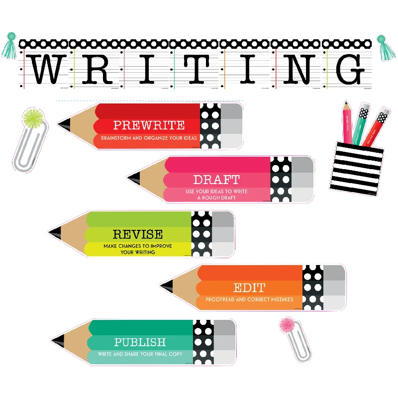 THE WRITING PROCESS Mini Bulletin Board Set | Black, White and Stylish Brights | UPRINT | Schoolgirl Style