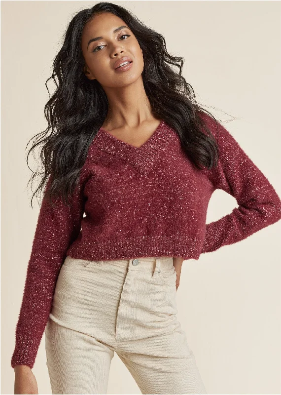 V-Neck Sweater - Burgundy