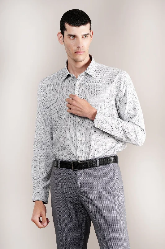 Men's Grey Self Design Full Sleeves Formal Shirt