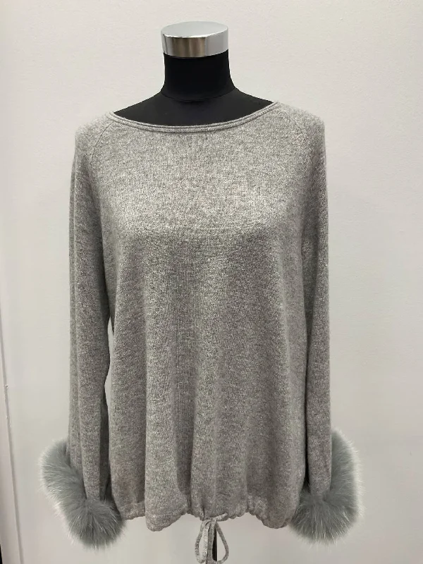 Fox Trimmed Cashmere Sweater In Grey