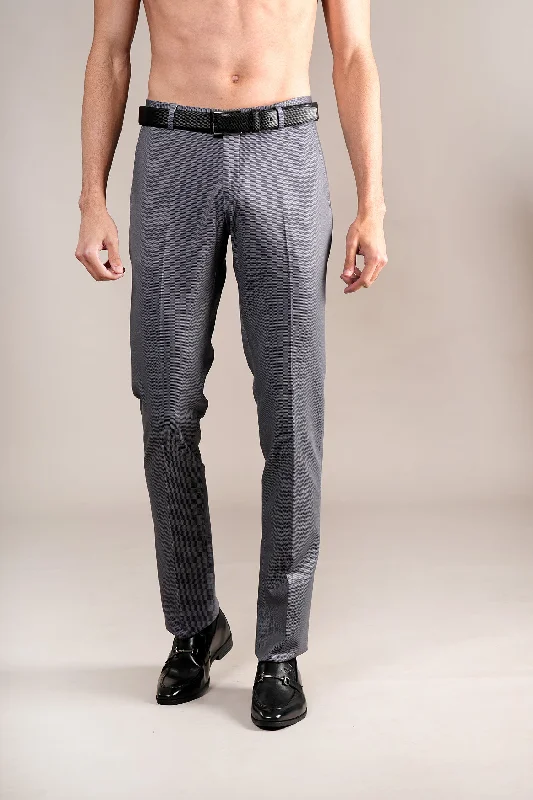 Men's Grey Self Design Non-Pleated Formal Trouser