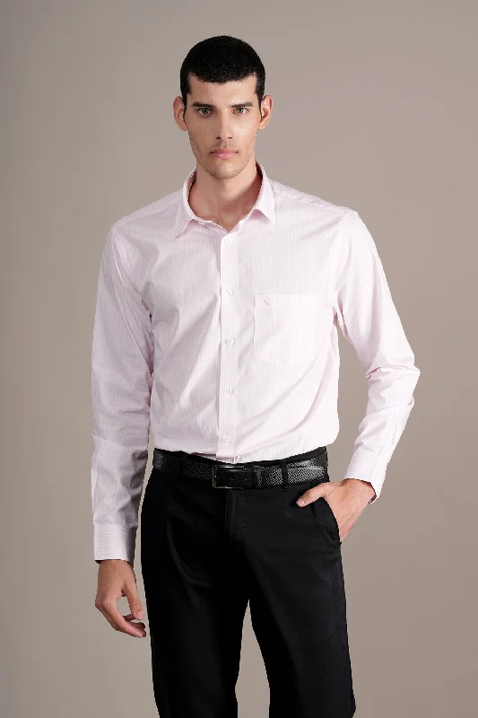 Men's Pink Striped Full Sleeves Formal Shirt