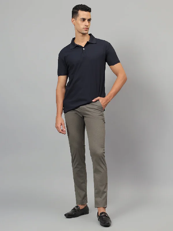 Men's Olive Green Self-Design Non-Pleated Casual Trouser