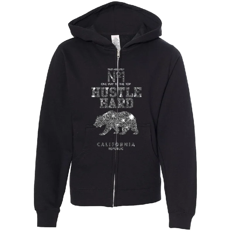 California Hustle Hard Sparkle Premium Youth Zip-Up Hoodie