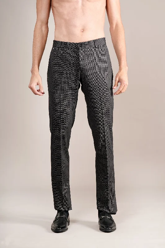 Men's Black Self Design Non-Pleated Formal Trouser