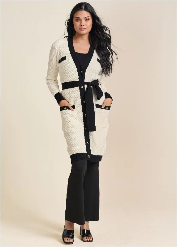 Contrast Trim Cardigan - Off White