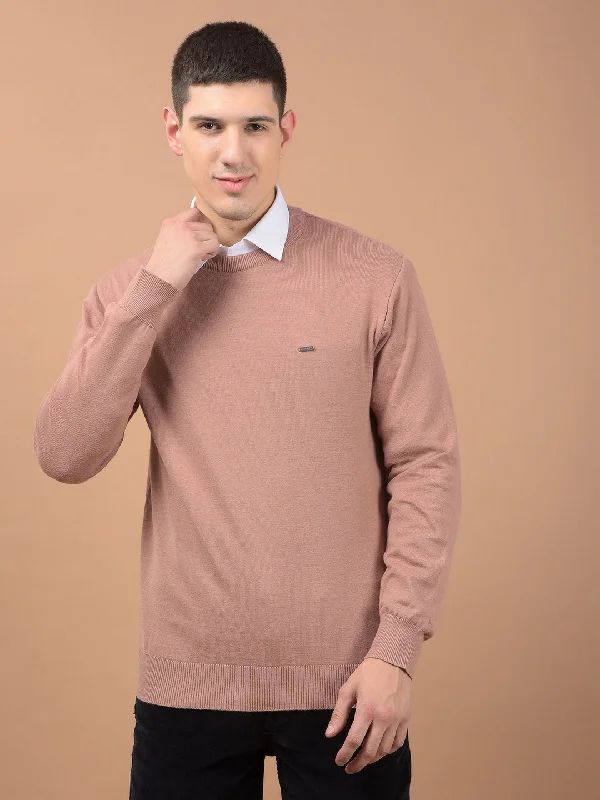 Men's Dusty Pink Solid Full Sleeve Sweater