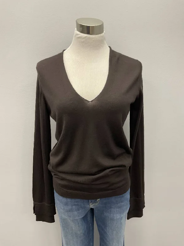 Vneck Wool Sweater In Espresso