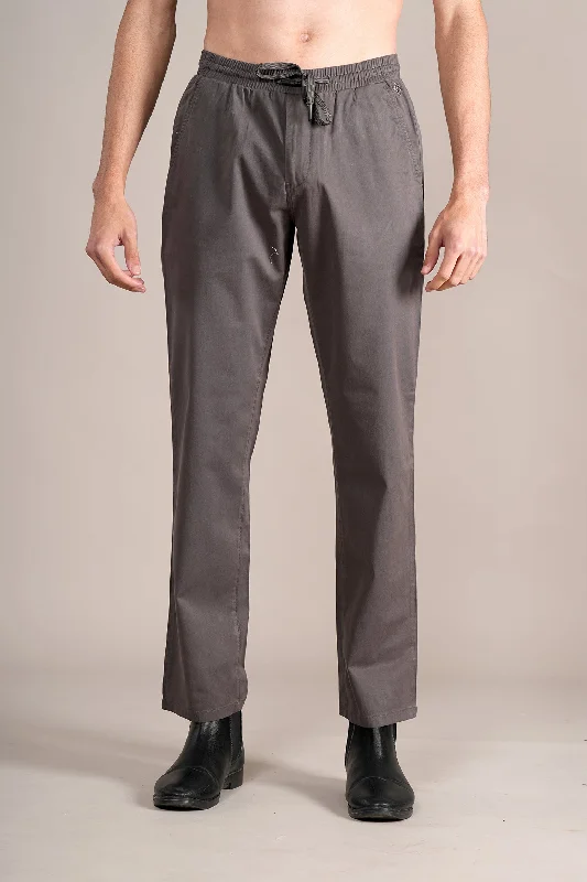 Men's Grey Non-Pleated Casual Trouser