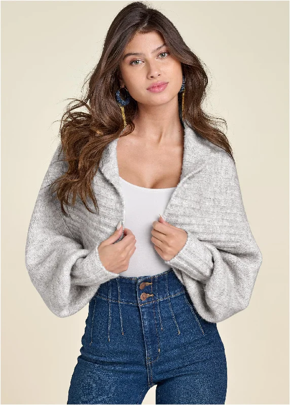 Ribbed Knit Shrug - Heather Grey