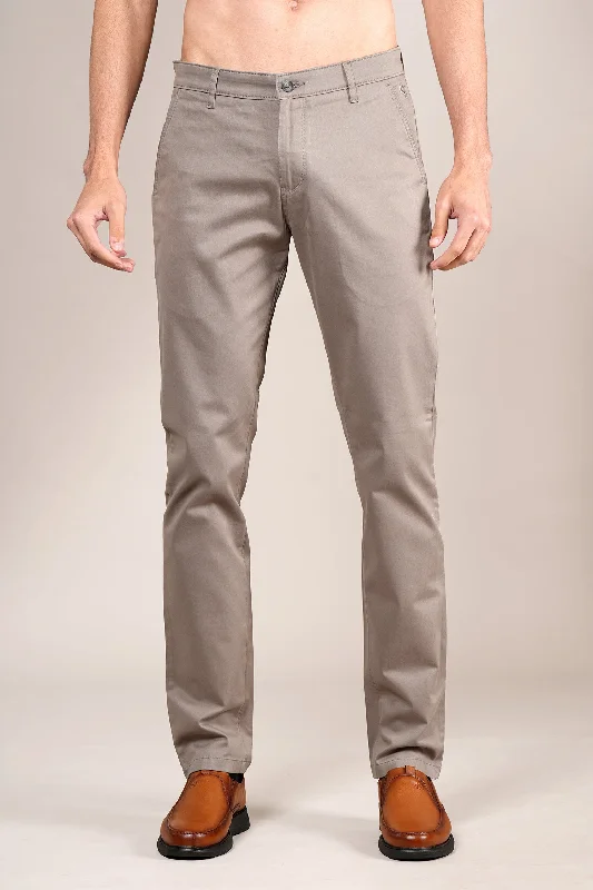 Men's Grey Solid Non-Pleated Casual Trouser