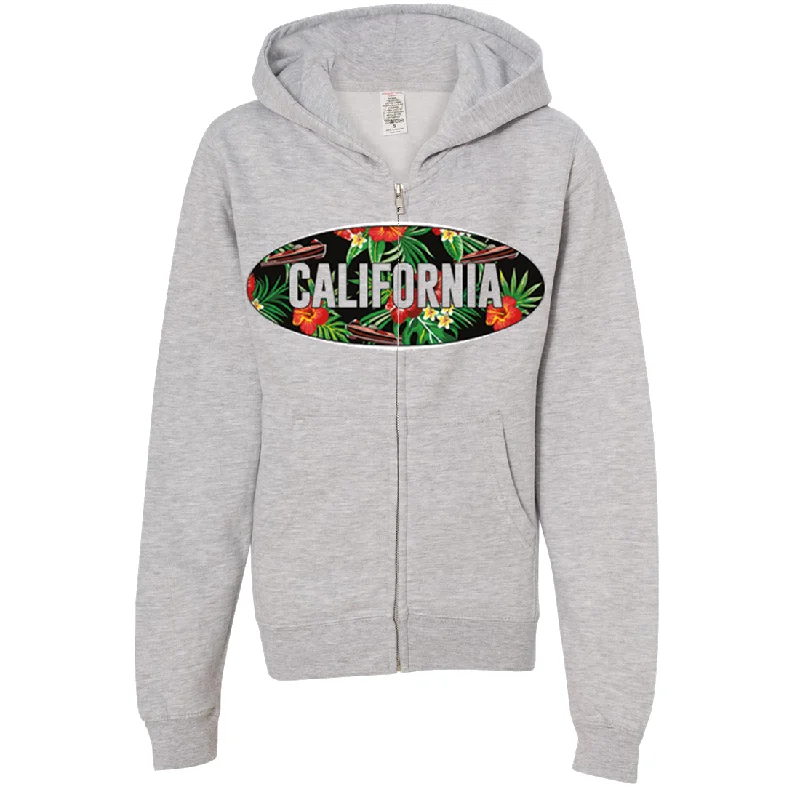 California Tropical Flowers Logo Premium Youth Zip-Up Hoodie