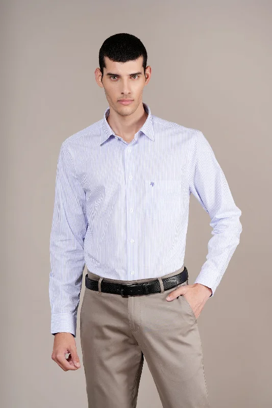 Men's Blue Striped Full Sleeves Formal Shirt