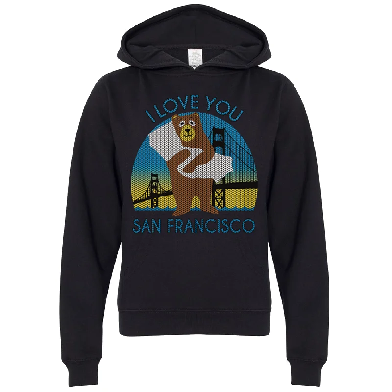 I Love You SF Knit Style Bear Premium Youth Sweatshirt Hoodie