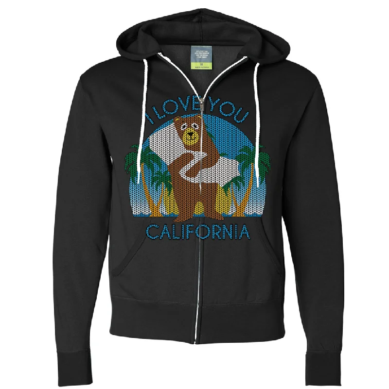 I Love You CA Knit Style Bear Zip-Up Hoodie