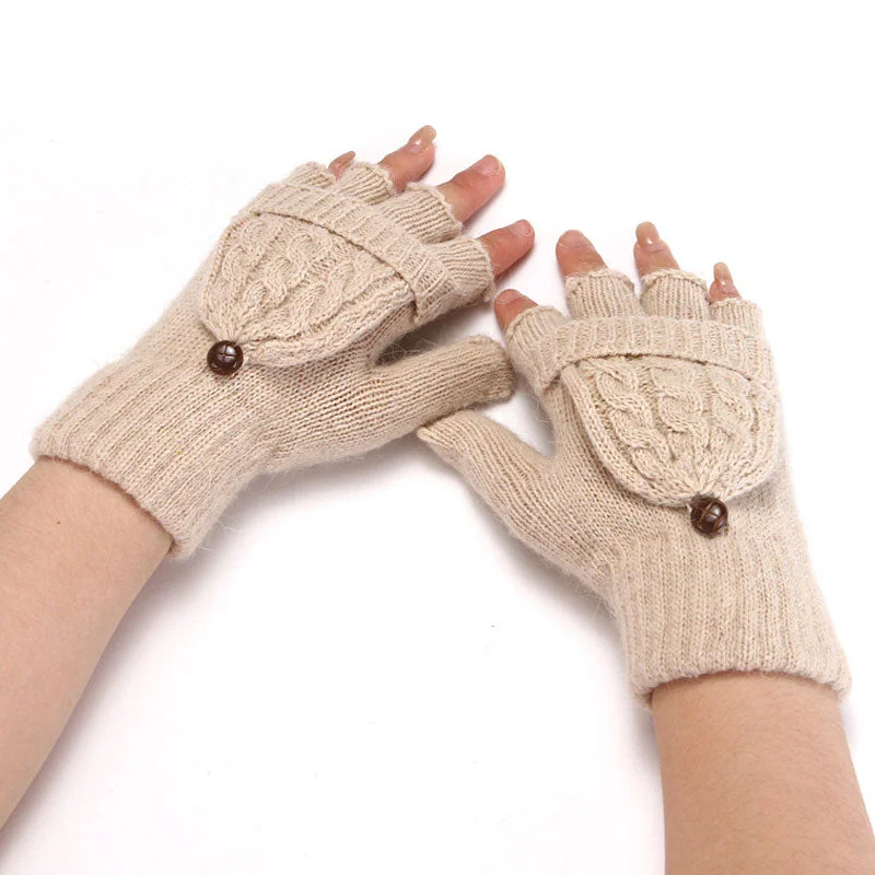 Cozy Solid Color Chunky Cable Knit Convertible Mittens