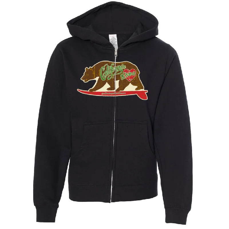 California Love Vintage Surfboard Premium Youth Zip-Up Hoodie