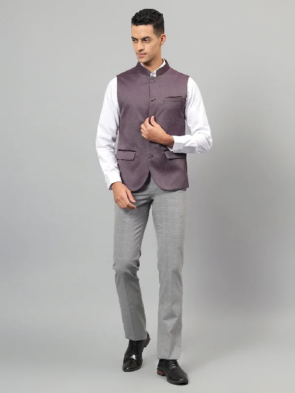 Men's Wine Self Design Partywear Waistcoat