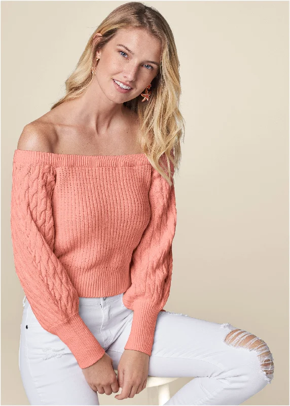 Off-The-Shoulder Sweater - Coral