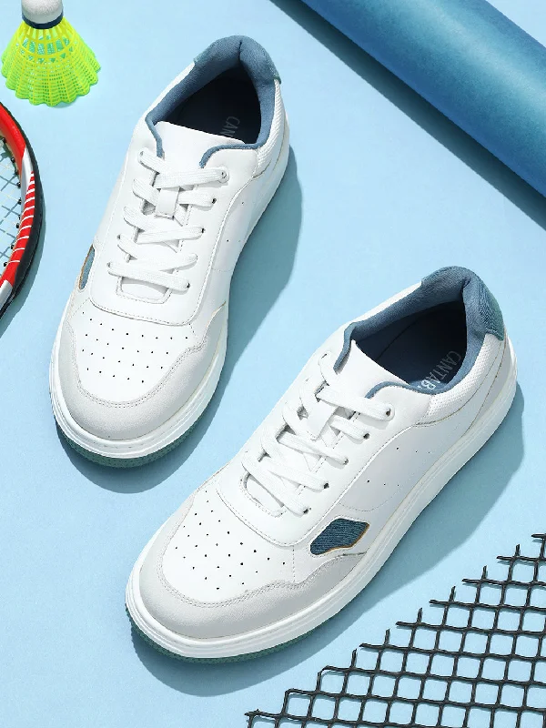 Men Lace-Up White Self Design Casual Sneakers