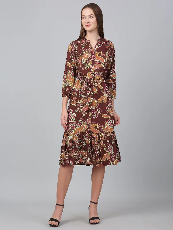 Women's Brown Paisley Print Casual Dress