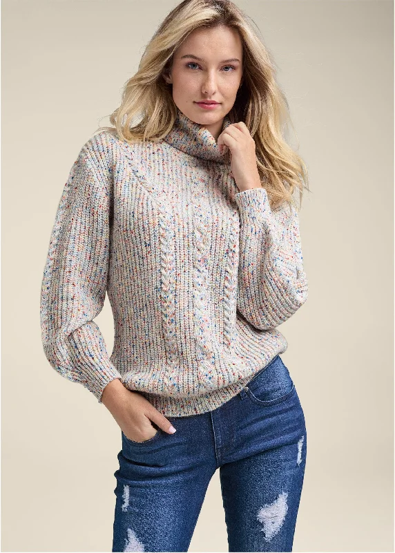 Open Cable Knit Sweater - White Multi