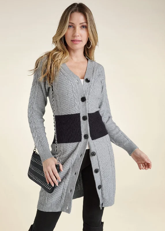 Color Block Cardigan  - Grey Multi