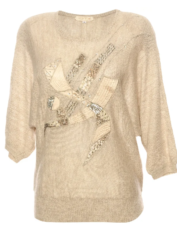 Beaded Cream Jumper - L