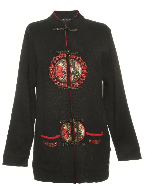 Black Embroidered Cardigan - M