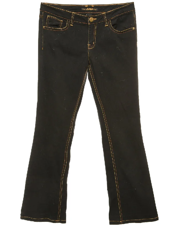 Black Zip Front Straight Fit Jeans - W34 L31