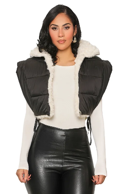 Can’t Forget Sherpa Lined Crop Vest (Black)- FINAL SALE