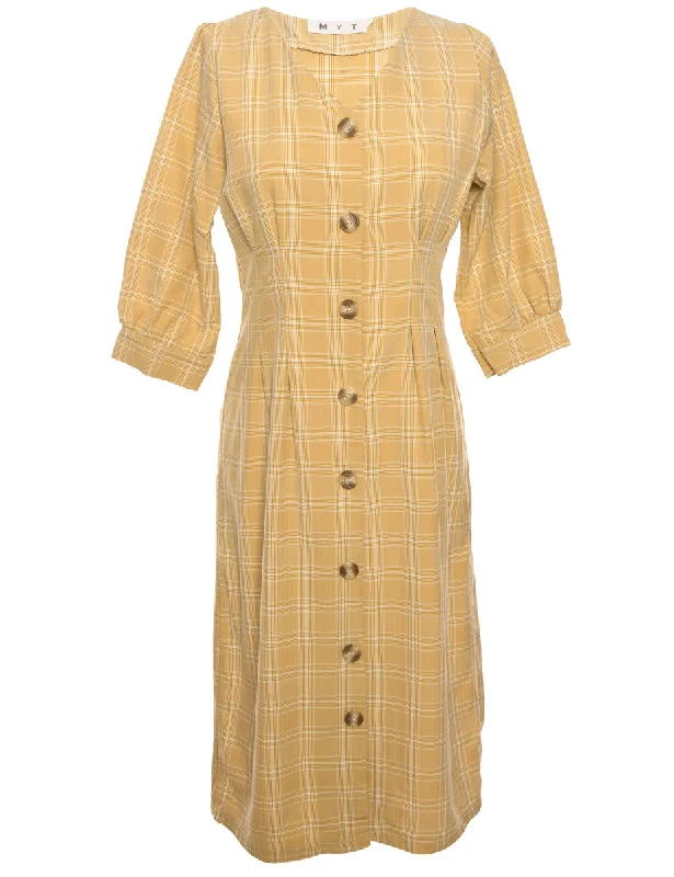 Checked Button Front Day Dress - M