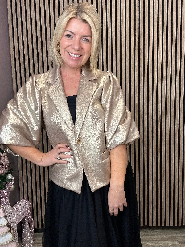 Gwen Puff Sleeve Blazer (Gold)