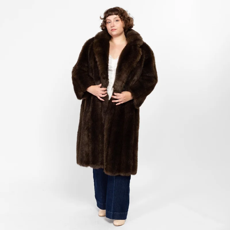 Med-Lrg 80s Brown Faux Fur Glam Coat