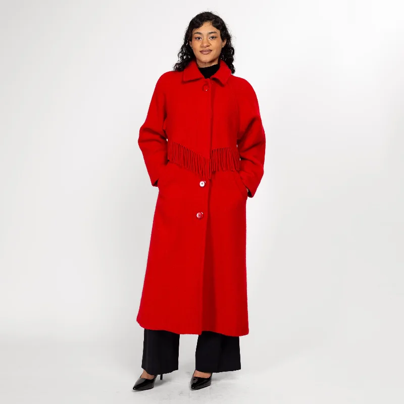 Medium 80s Woolrich Red Wool Fringe Overcoat