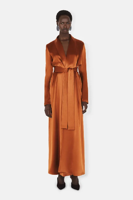 SATIN TRENCH COAT - BRANDY