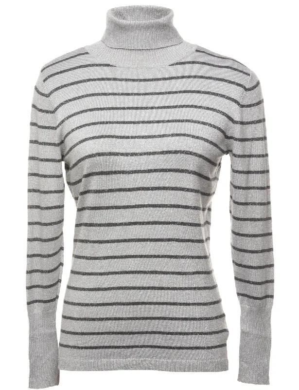 Striped Pattern Turtleneck Jumper - M