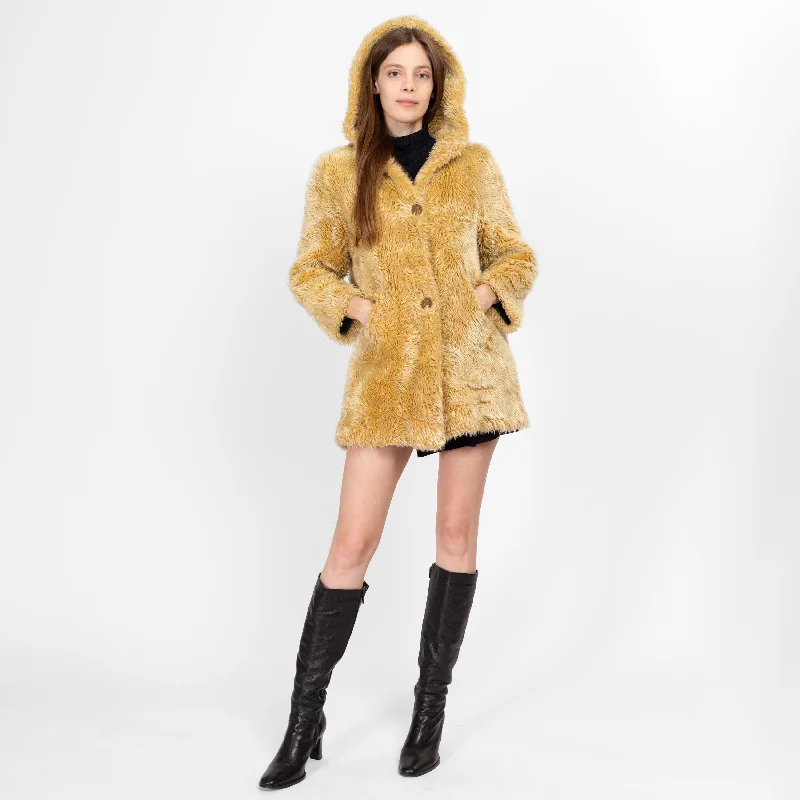 XS-Sm 60s Mod Honey Blonde Faux Fur Teddy Coat