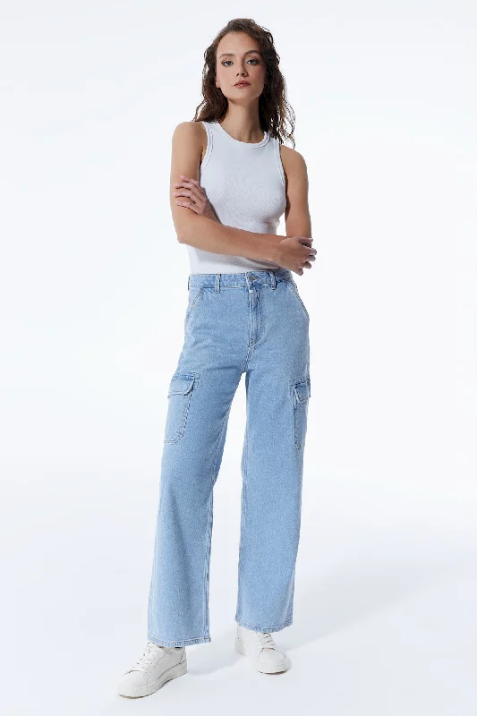 Charlotte High Waist Cargo Jeans Light Blue