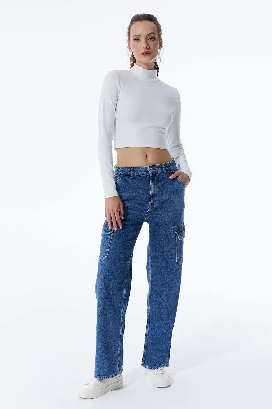 Charlotte High Waist Cargo Jeans Medium Blue