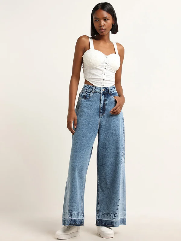 Nuon Light Blue Wide Leg Fit High Rise Jeans