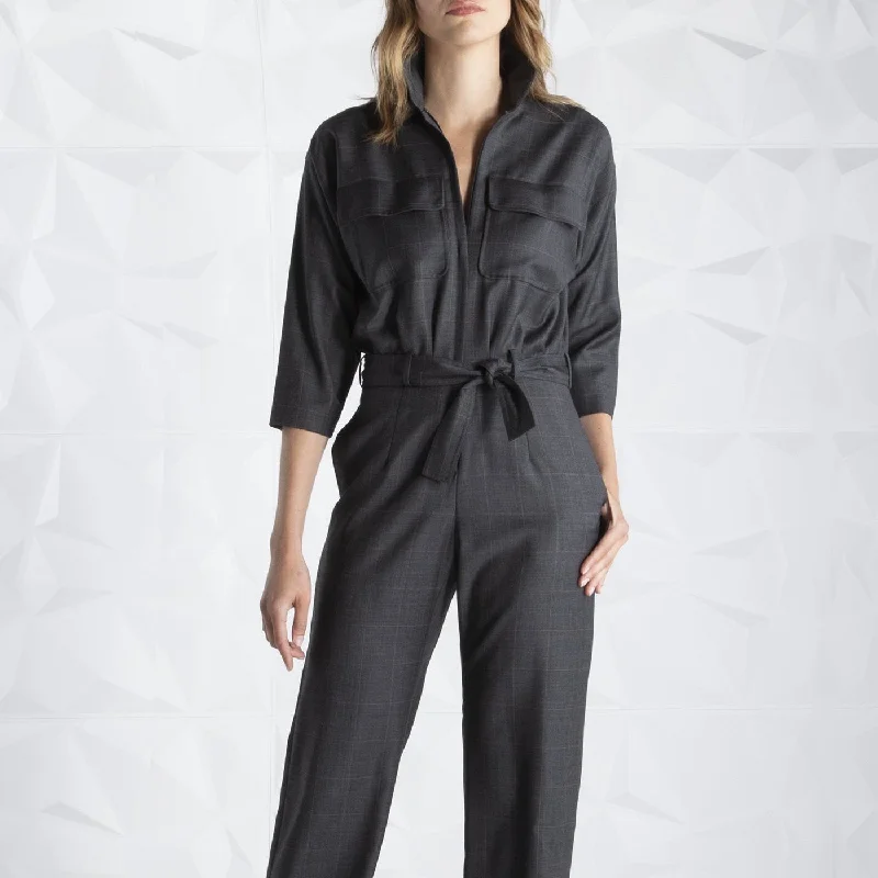 Dark Grey Plaid Jumpsuit