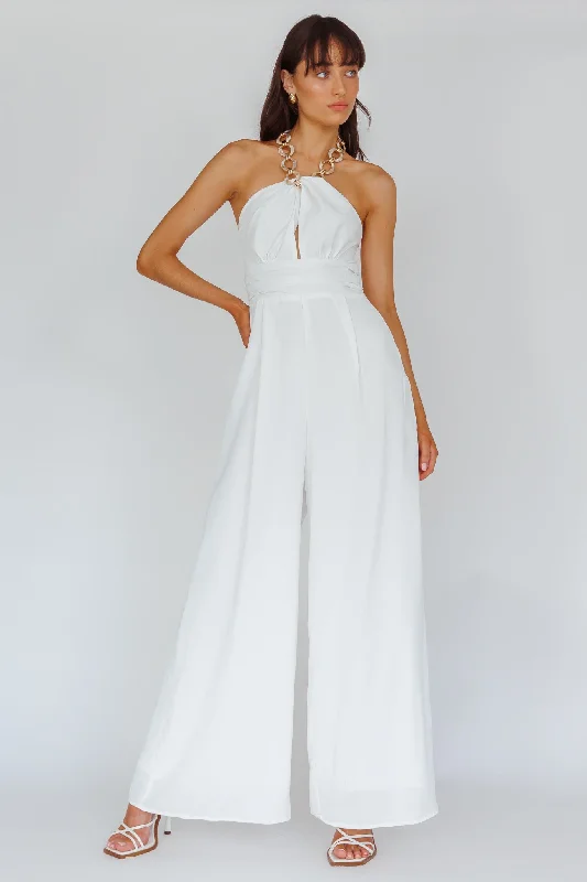 Golden Moon Chain Halter Jumpsuit White